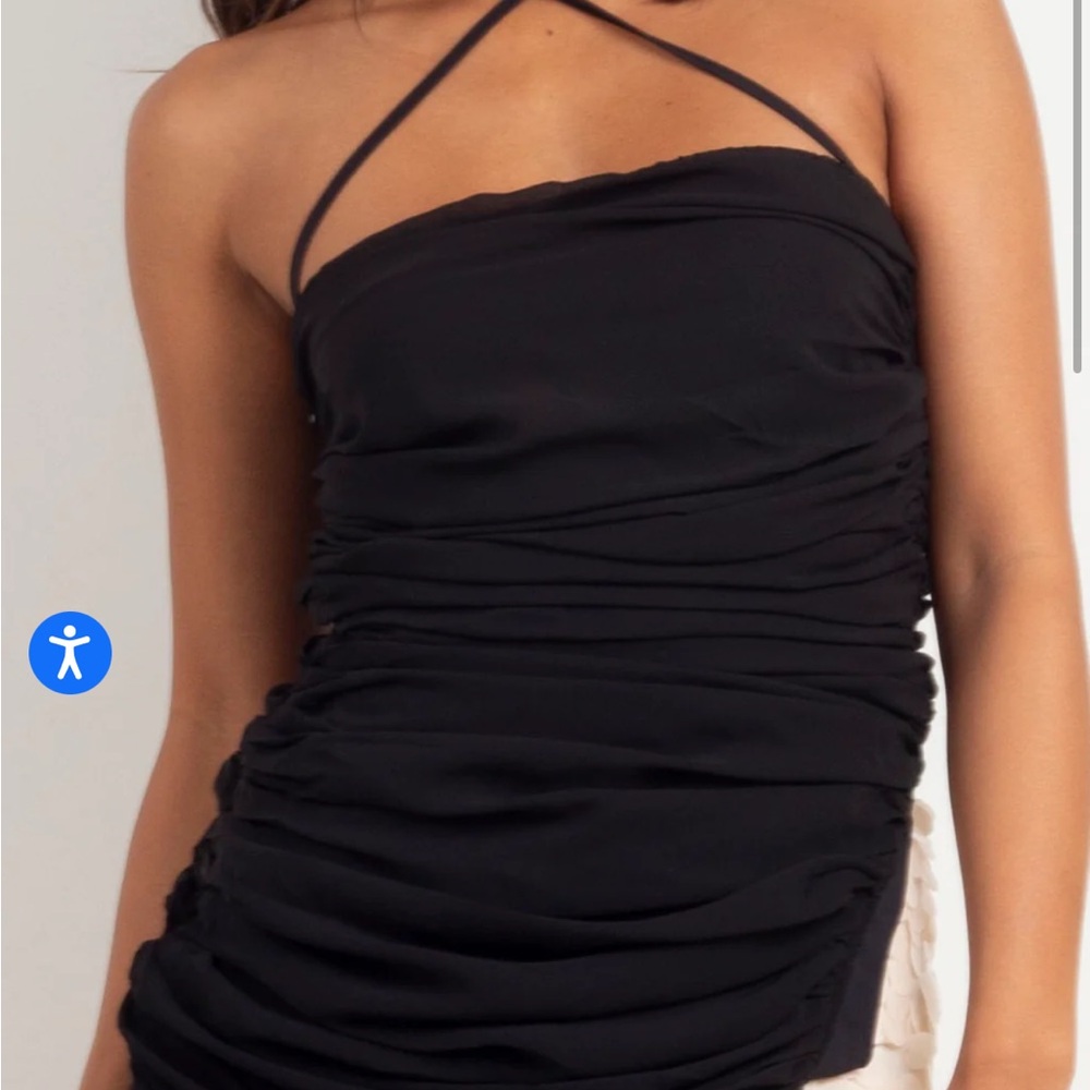 Black Ruched Asymmetrical Cami with Interesting Straps - Picture 2 of 5